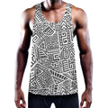 Grey And White Aztec Pattern Print Men's Workout Tank Top