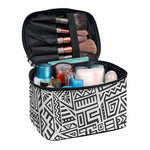 Grey And White Aztec Pattern Print Travel Makeup Bag