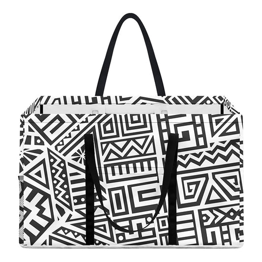 Grey And White Aztec Pattern Print Utility Tote Bag
