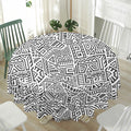 Grey And White Aztec Pattern Print Waterproof Round Tablecloth