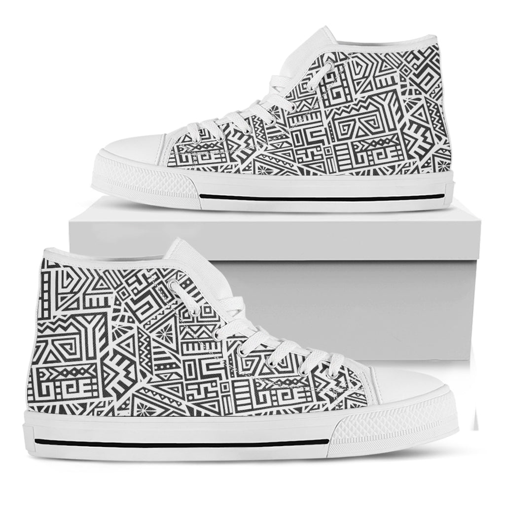 Grey And White Aztec Pattern Print White High Top Sneakers