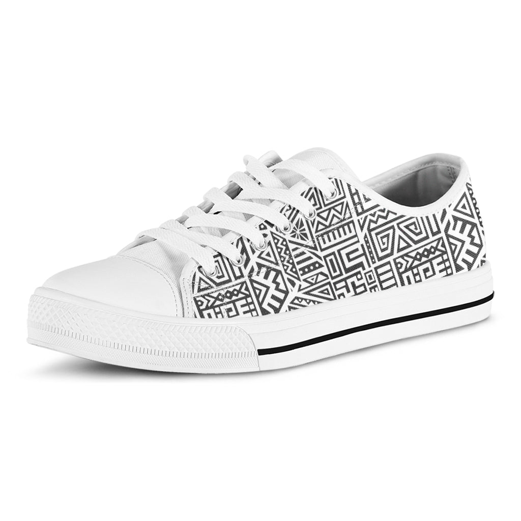 Grey And White Aztec Pattern Print White Low Top Sneakers