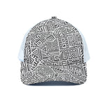 Grey And White Aztec Pattern Print White Mesh Trucker Cap