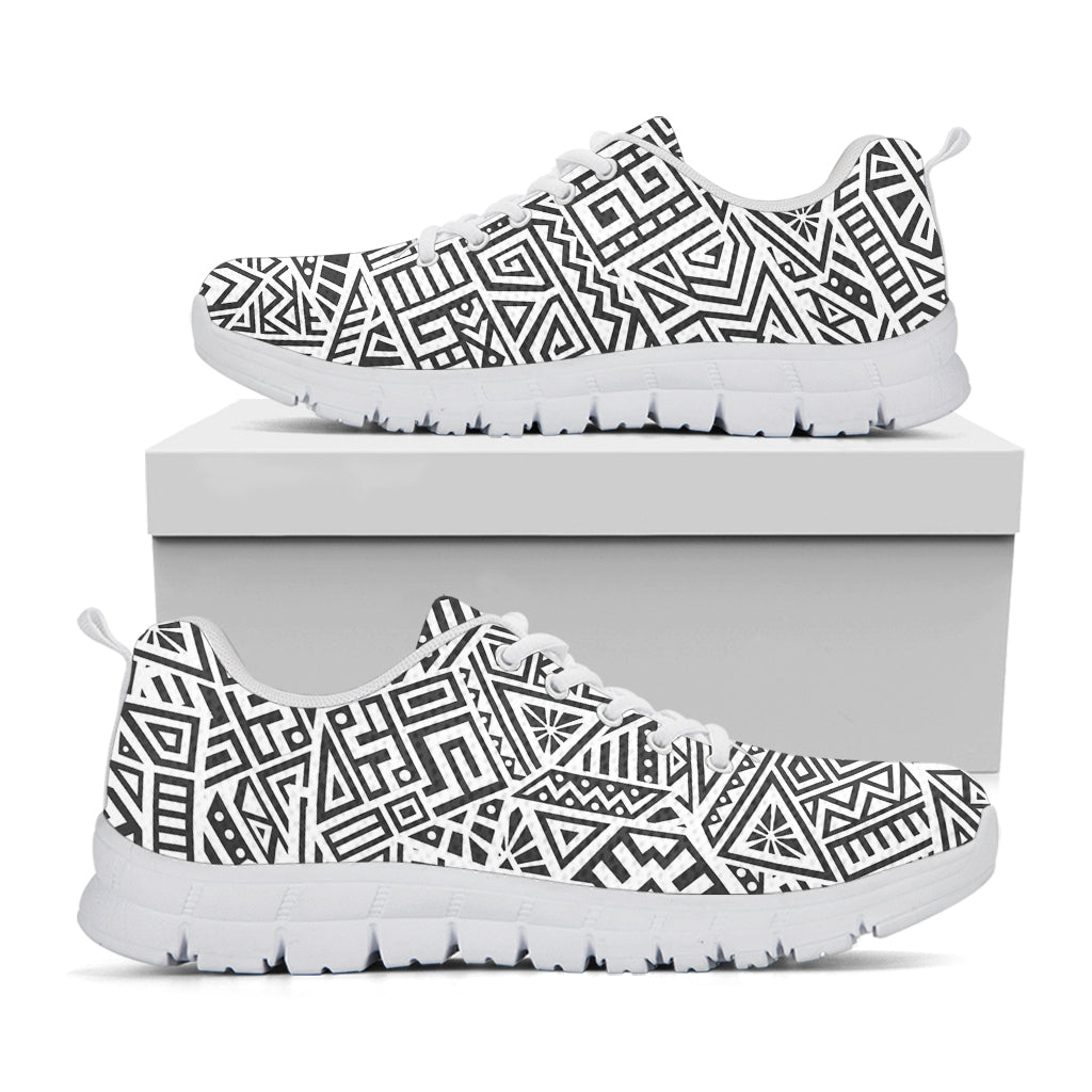 Grey And White Aztec Pattern Print White Running Shoes