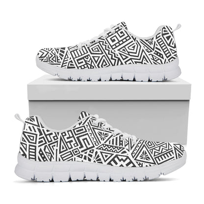 Grey And White Aztec Pattern Print White Running Shoes