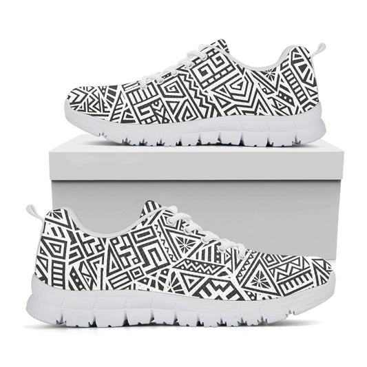 Grey And White Aztec Pattern Print White Running Shoes