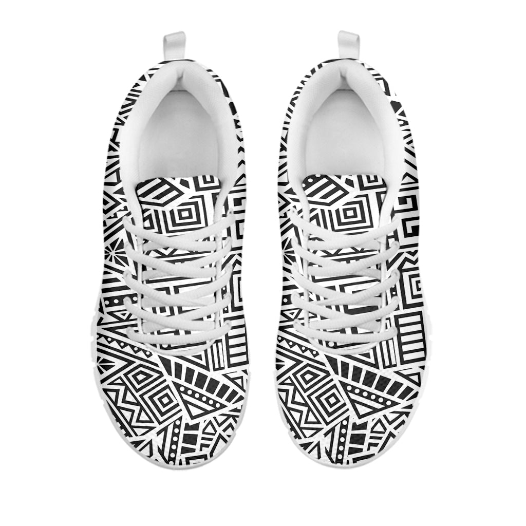 Grey And White Aztec Pattern Print White Running Shoes