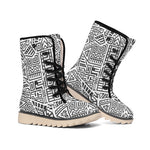 Grey And White Aztec Pattern Print Winter Boots