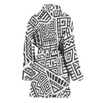 Grey And White Aztec Pattern Print Women's Bathrobe