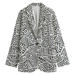 Grey And White Aztec Pattern Print Women's Blazer