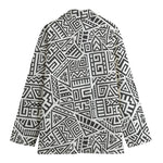 Grey And White Aztec Pattern Print Women's Blazer