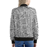 Grey And White Aztec Pattern Print Women's Bomber Jacket