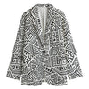 Grey And White Aztec Pattern Print Women's Cotton Blazer