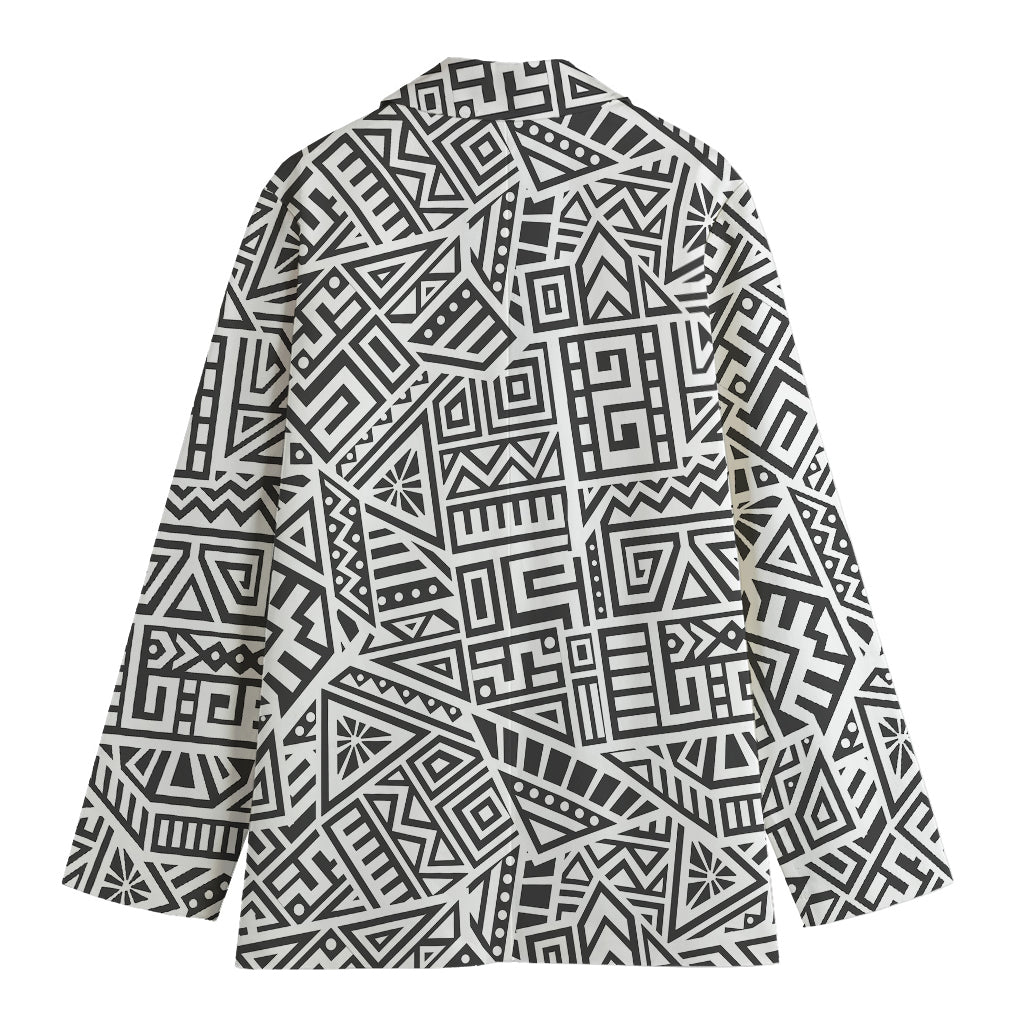 Grey And White Aztec Pattern Print Women's Cotton Blazer