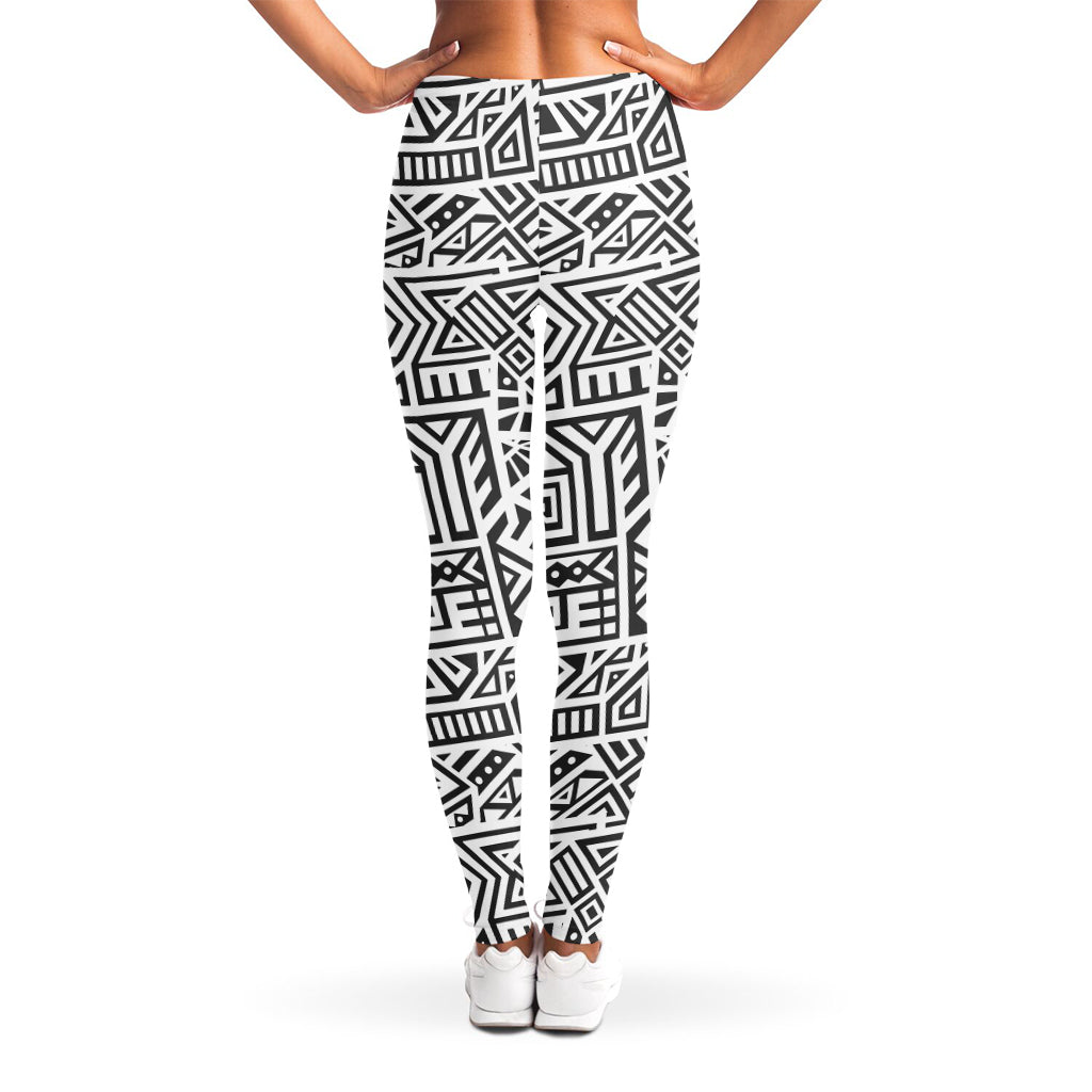 Grey And White Aztec Pattern Print Women's Leggings