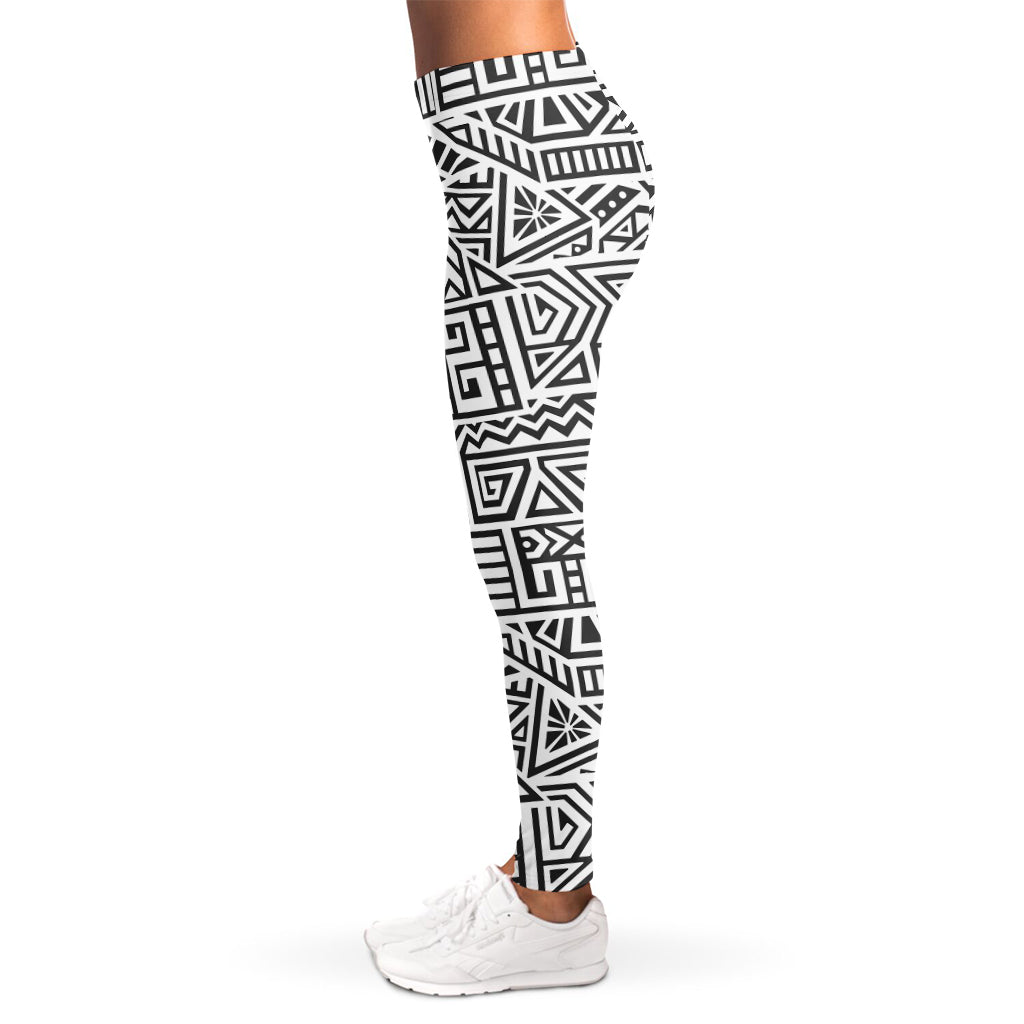 Grey And White Aztec Pattern Print Women's Leggings