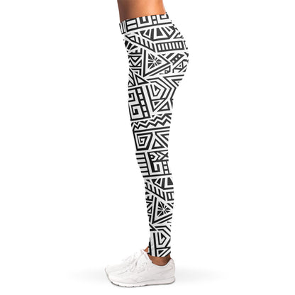 Grey And White Aztec Pattern Print Women's Leggings