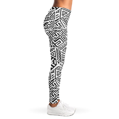 Grey And White Aztec Pattern Print Women's Leggings
