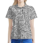 Grey And White Aztec Pattern Print Women's Polo Shirt