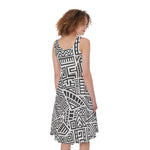 Grey And White Aztec Pattern Print Women's Sleeveless Dress