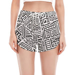 Grey And White Aztec Pattern Print Women's Split Running Shorts