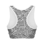 Grey And White Aztec Pattern Print Women's Sports Bra