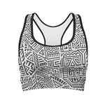 Grey And White Aztec Pattern Print Women's Sports Bra