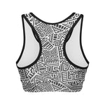 Grey And White Aztec Pattern Print Women's Sports Bra
