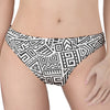 Grey And White Aztec Pattern Print Women's Thong