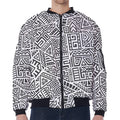 Grey And White Aztec Pattern Print Zip Sleeve Bomber Jacket