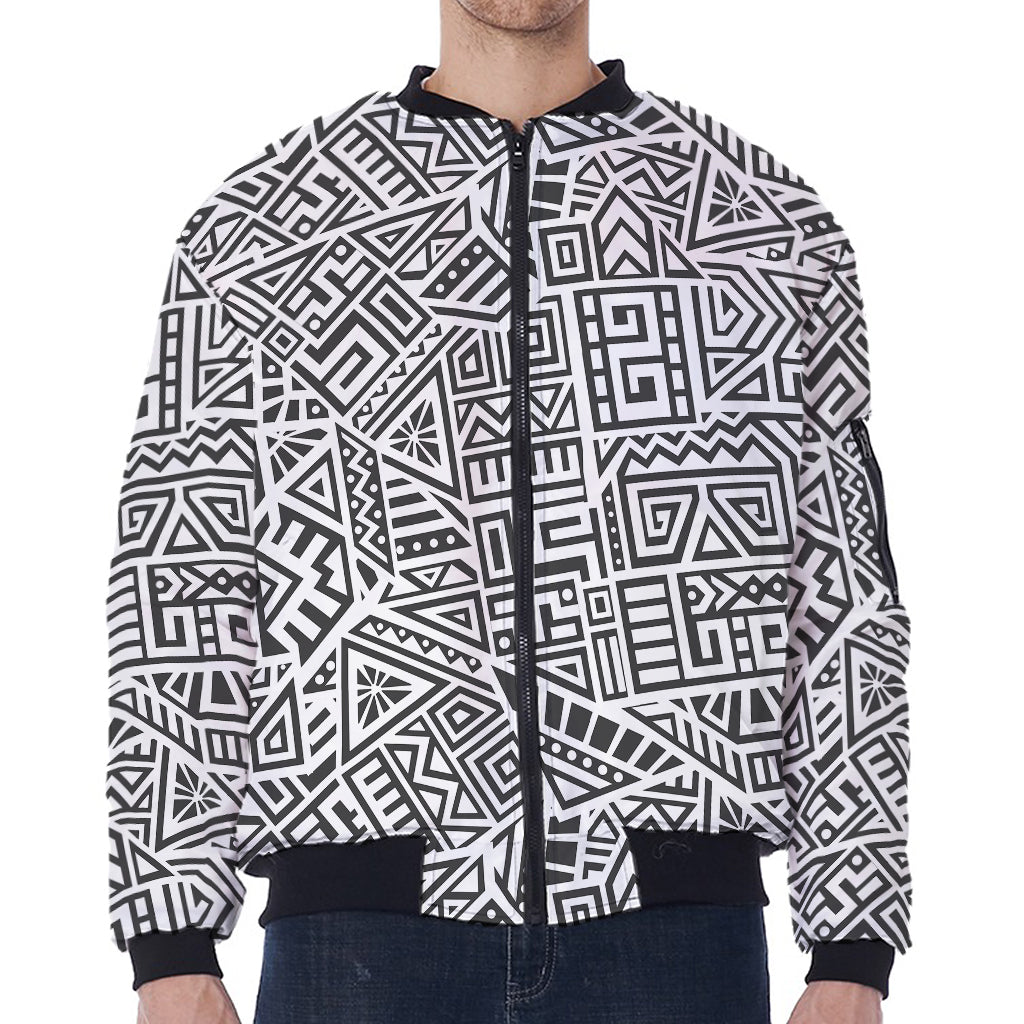 Grey And White Aztec Pattern Print Zip Sleeve Bomber Jacket
