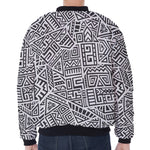 Grey And White Aztec Pattern Print Zip Sleeve Bomber Jacket