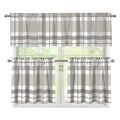 Grey And White Border Tartan Print 3 Piece Kitchen Curtains