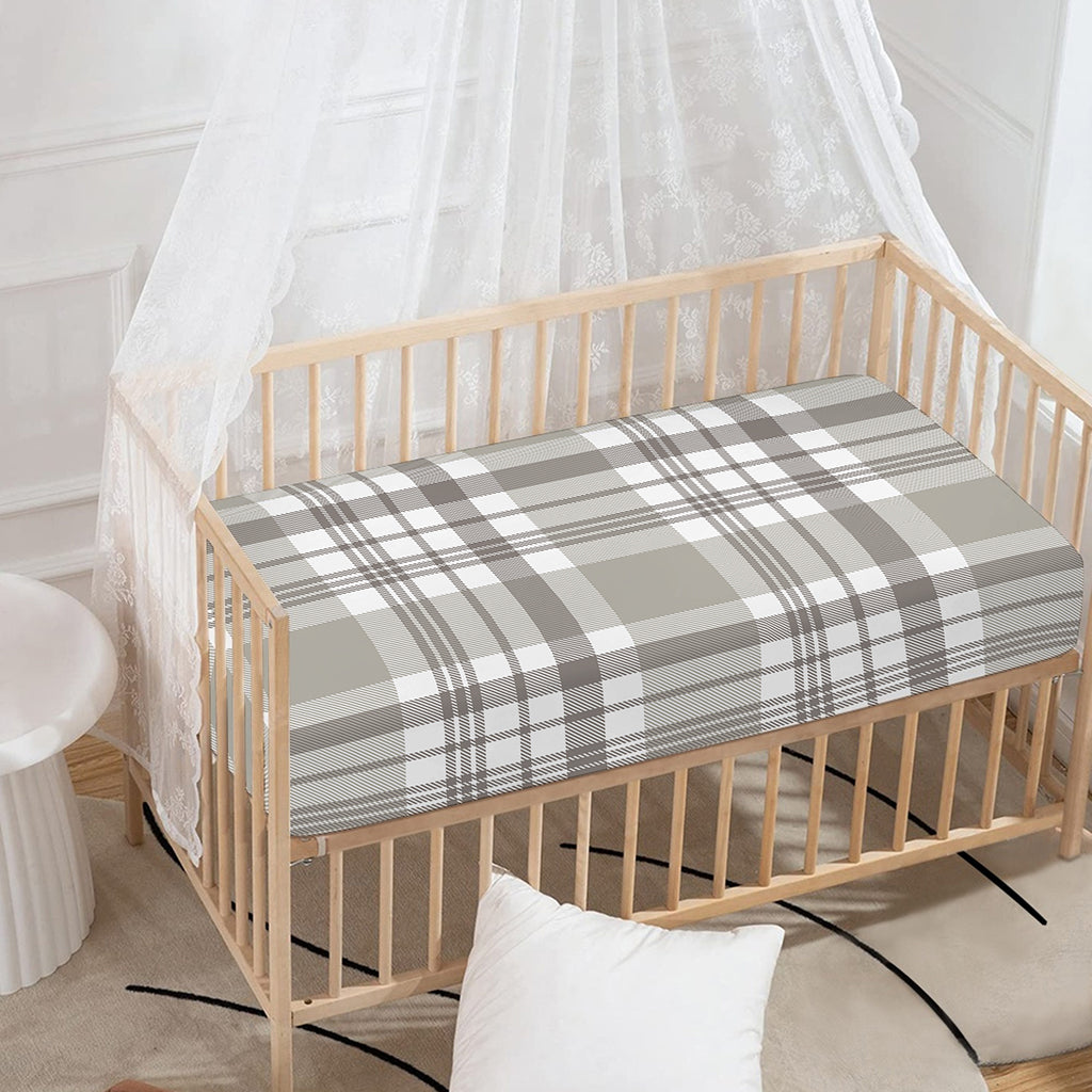 Grey And White Border Tartan Print Baby Crib Sheet