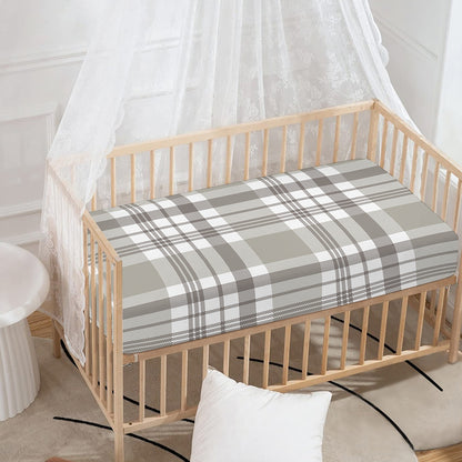 Grey And White Border Tartan Print Baby Crib Sheet