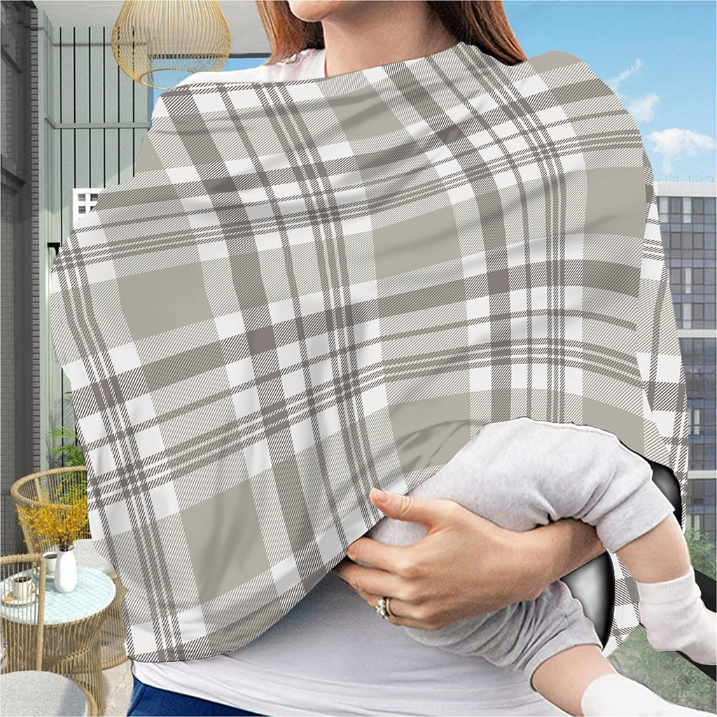 Grey And White Border Tartan Print Baby Seat Cover