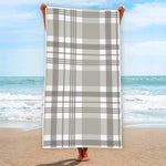 Grey And White Border Tartan Print Beach Towel