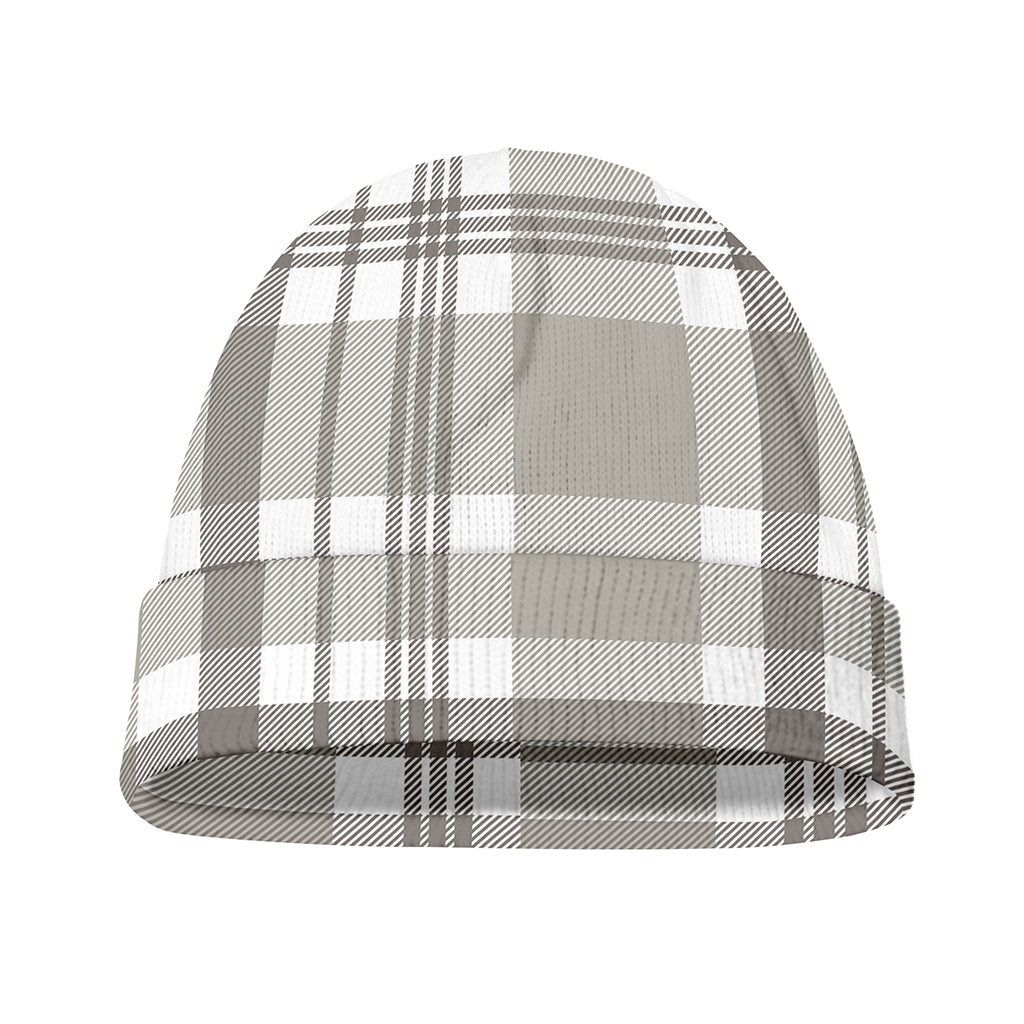 Grey And White Border Tartan Print Beanie