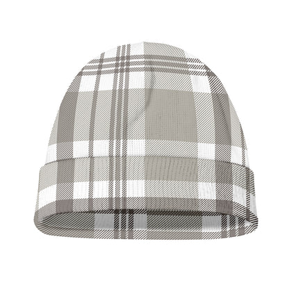 Grey And White Border Tartan Print Beanie