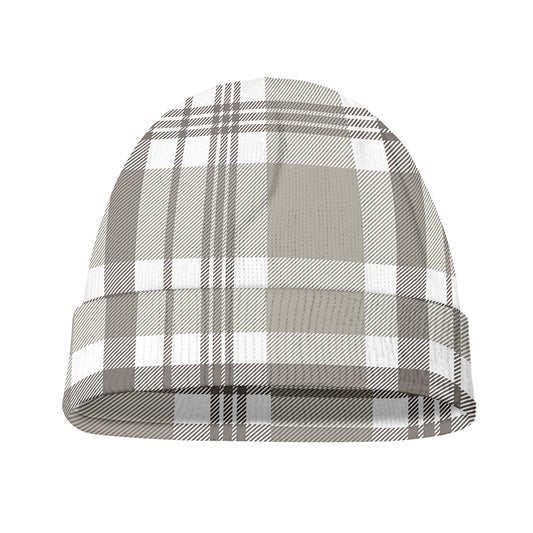 Grey And White Border Tartan Print Beanie