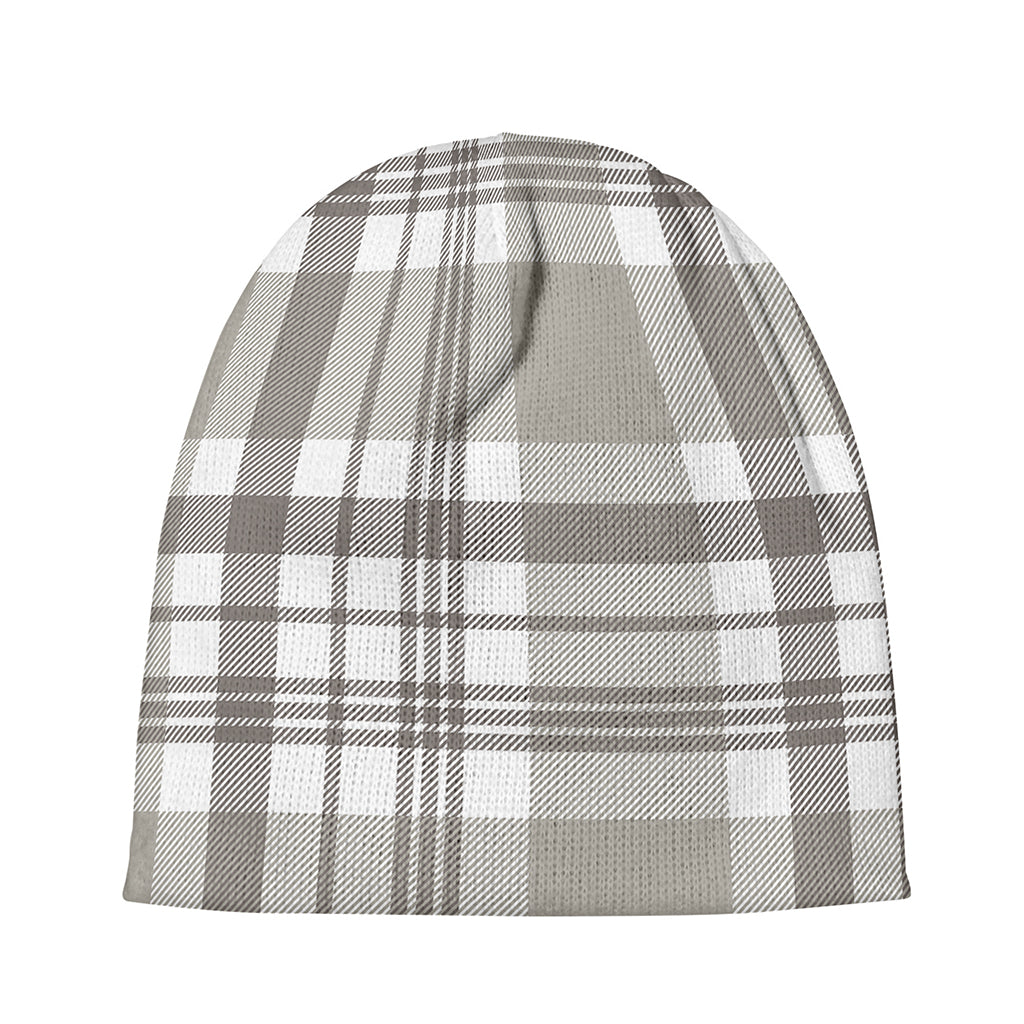 Grey And White Border Tartan Print Beanie