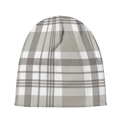 Grey And White Border Tartan Print Beanie