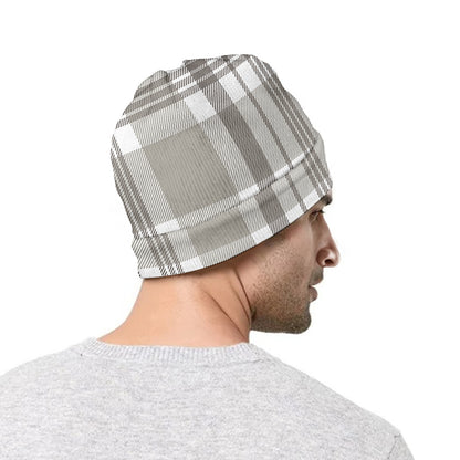 Grey And White Border Tartan Print Beanie
