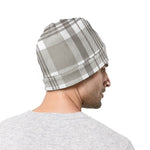 Grey And White Border Tartan Print Beanie