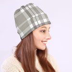Grey And White Border Tartan Print Beanie