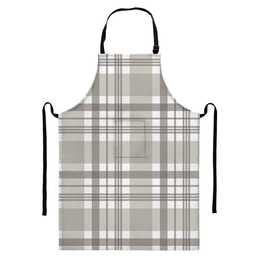 Grey And White Border Tartan Print Bib Apron With Pocket