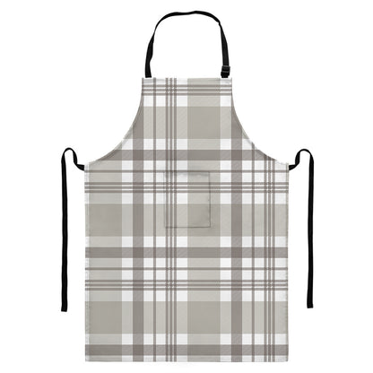 Grey And White Border Tartan Print Bib Apron With Pocket