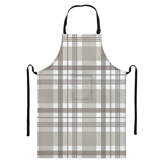 Grey And White Border Tartan Print Bib Apron With Pocket
