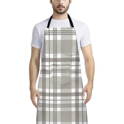 Grey And White Border Tartan Print Bib Apron With Pocket
