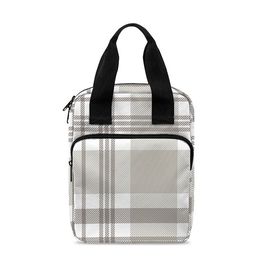 Grey And White Border Tartan Print Bible Tote Bag